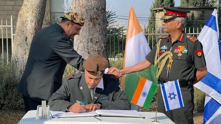 Gen. Manoj Mukund Naravane ("MM") Navarne, Indian Chief of Army Staff, during a wreath-laying ceremony in Israel remembering Indian troops who perished during World War I, Nov. 17, 2021.